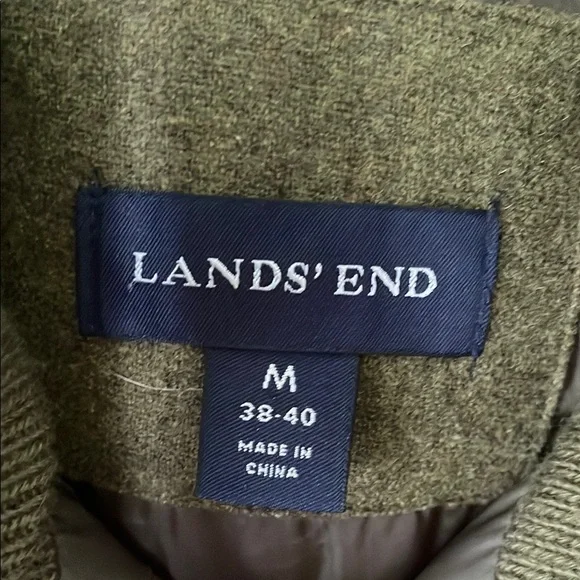 Lands' End Men's M Wool Olive Green Quilted Puffer Vest Fall Layering Warm - Picture 2 of 6